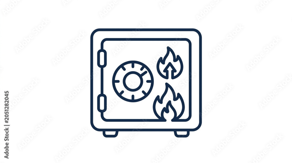 Foto Fireproof safe with dial and flames icon.