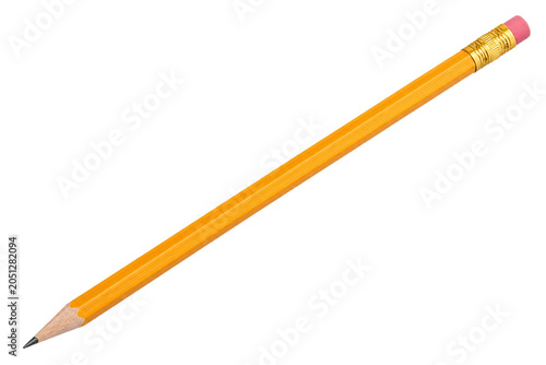 Foto A classic yellow pencil with a pink eraser and sharpened graphite tip