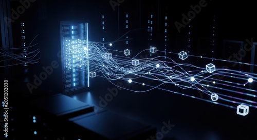 Digital data network connecting through a server to various nodes
