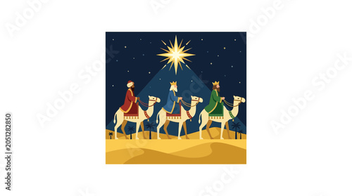 Cuadro en lienzo Three Wise Men on Camels Following Star