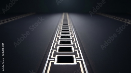 Perspective view along pixel well row on LED display substrate