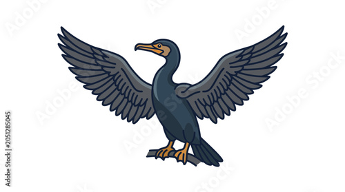 Tableau sur toile Cormorant Bird with Wings Spread Wide Open.