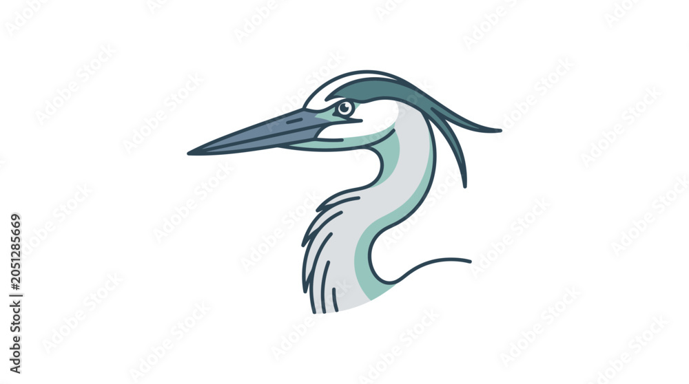 Fototapeta premium Heron Bird Head Profile Illustration.