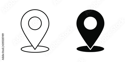 Location pin icon in outline and filled style on white background symbolizing navigation and place