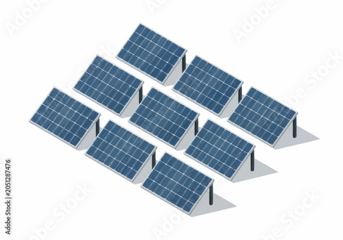 Array of solar panels on white background.