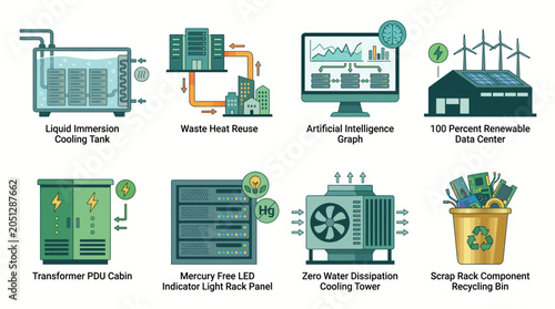 Fotografija Data centers utilize these various cooling and recycling systems to maintain efficient operations while reducing overall environmental impact through sustainable technology and smart resource