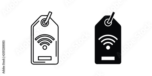 Wireless connection tag icon in outline and solid fill styles on white background for digital technology concepts