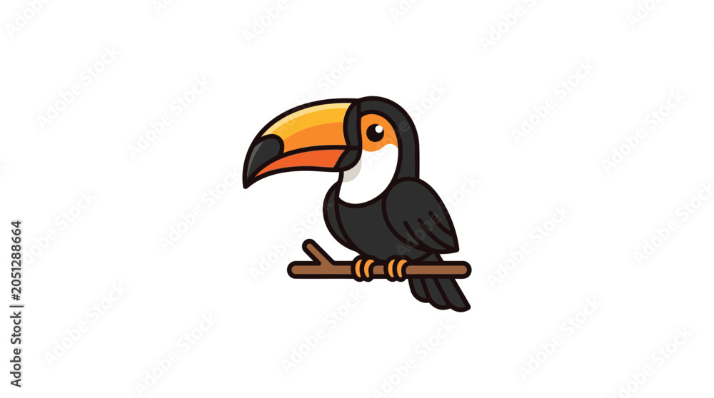 Obraz premium Cartoon Toucan Bird Perched on a Branch.
