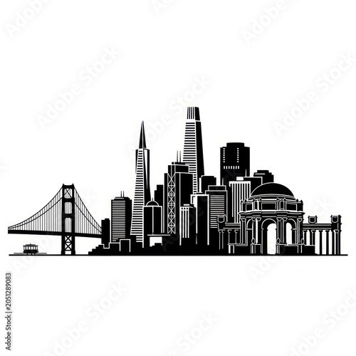 San francisco city skyline silhouette with golden gate bridge