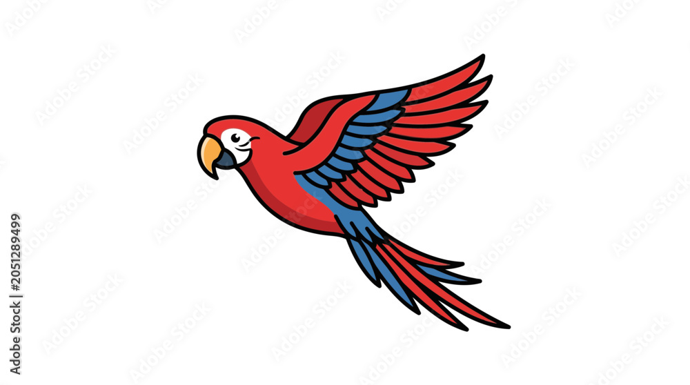 Obraz premium Red Macaw Parrot Flying with Wings Spread Wide.
