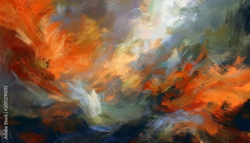 Abstract Surreal Orange And Grey Clouds Expressive Brush Strokes Fractal Background D Rendering