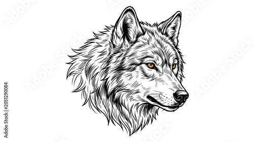 Detailed Hand-Drawn Wolf Portrait, Wild Animal Sketch, Majestic Creature