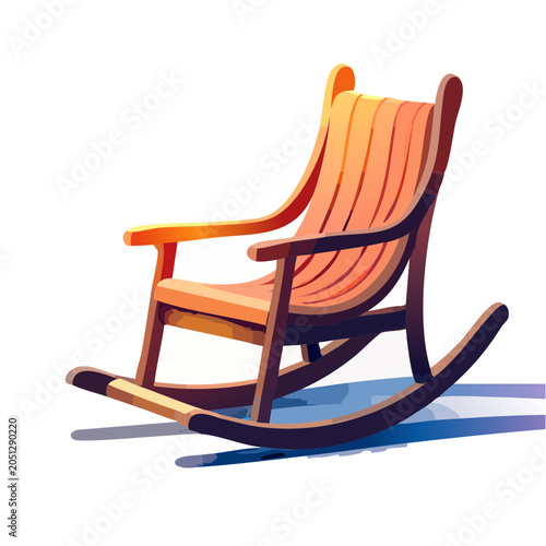 Warm wooden rocking chair bathed in soft sunlight, evoking comfort and peace
