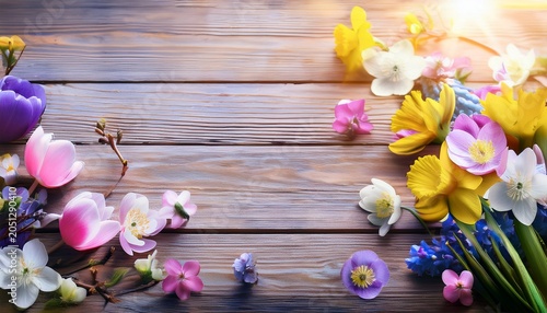 Beautiful Spring Flowers On Wooden Background
