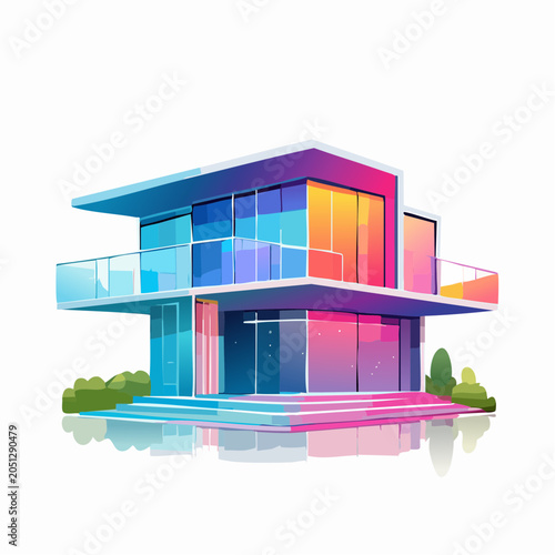 Modern Architectural Design with Colorful Glass Facade and Balconies