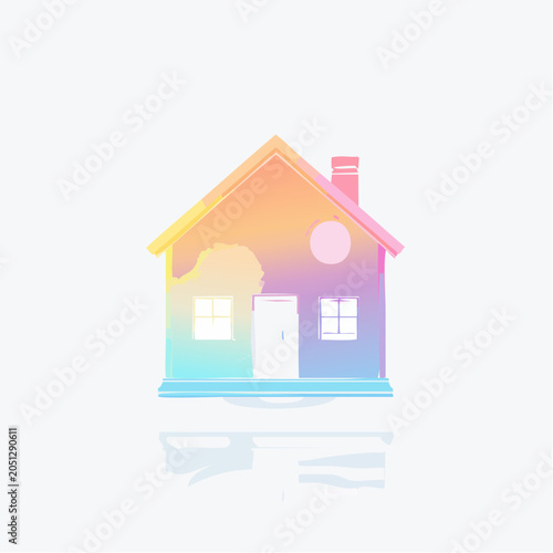 Colorful Pastel Gradient House Icon with Reflection on White Background, Representing Modern Home Aesthetics