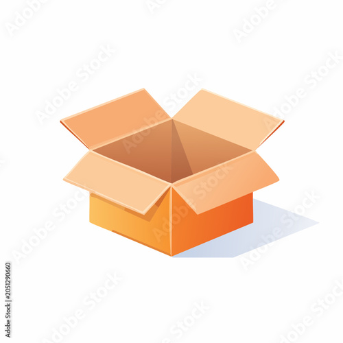Empty cardboard box illustration with open flaps and light shading on white background