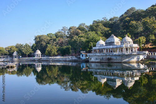 Moghul architecture on the Dudh Talai Lake, Udaipur, Rajasthan, India