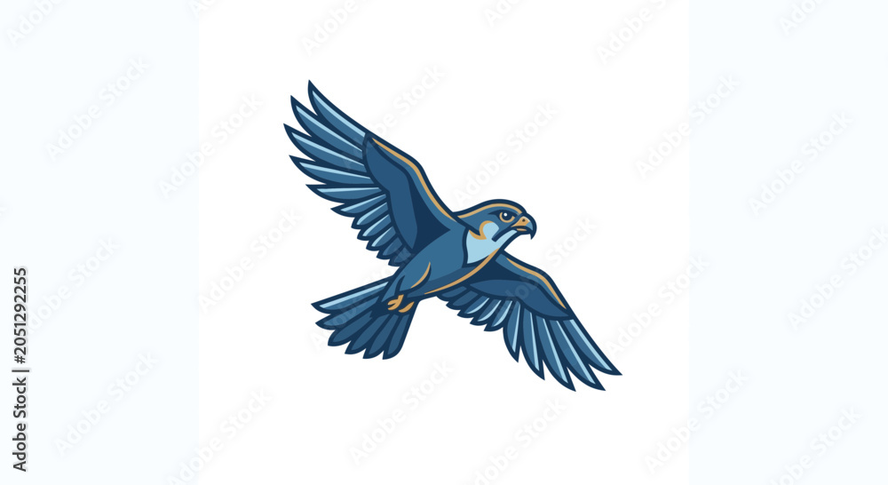 Fototapeta premium A majestic blue falcon in mid flight with wings spread wide.