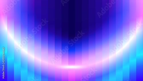 Abstract geometric gradient background with curved neon light arc and vertical stripes