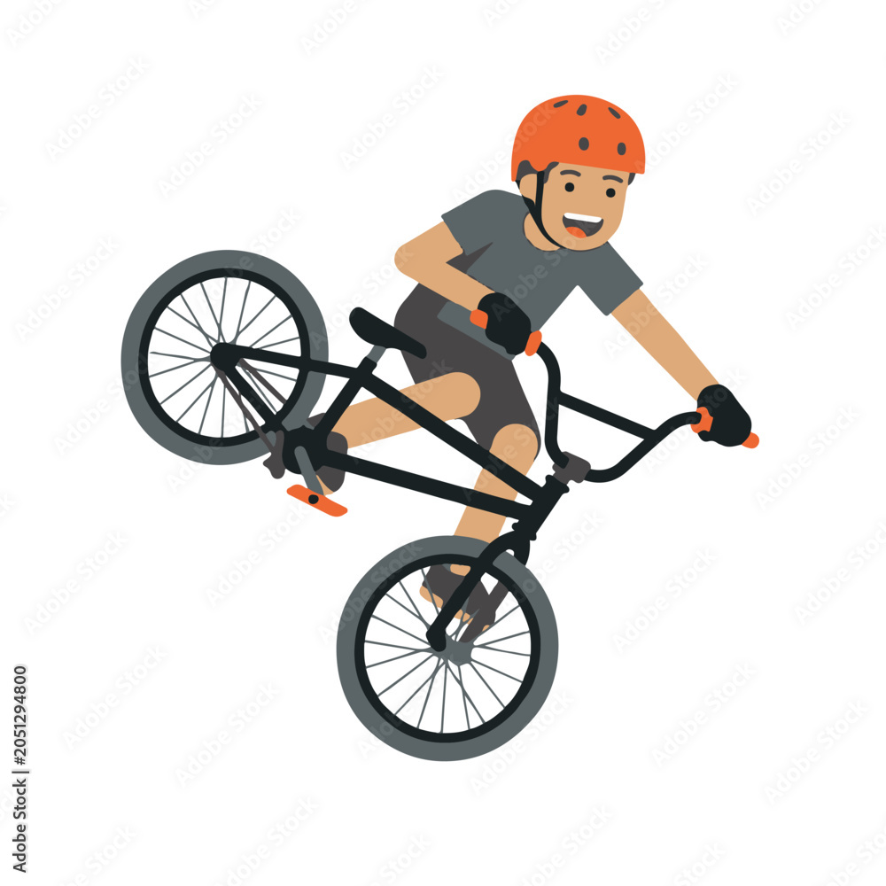 Naklejka premium Ultra Flat Thrilled BMX Rider Mid Air Trick Vector