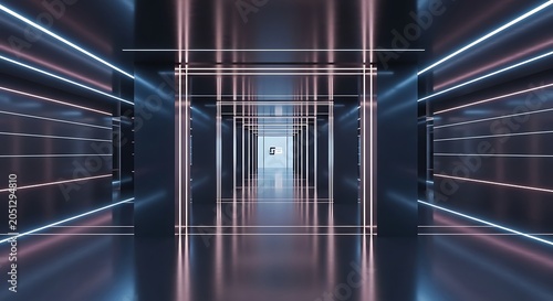 Futuristic Neon Corridor with Geometric Frames