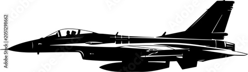 Fighter Jet, Military Aircraft, Black Silhouette, Vector Illustration, Aviation Icon
