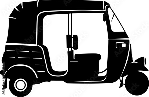 Tuk Tuk, Auto Rickshaw, Vector Silhouette, Black and White Illustration, Transportation Icon