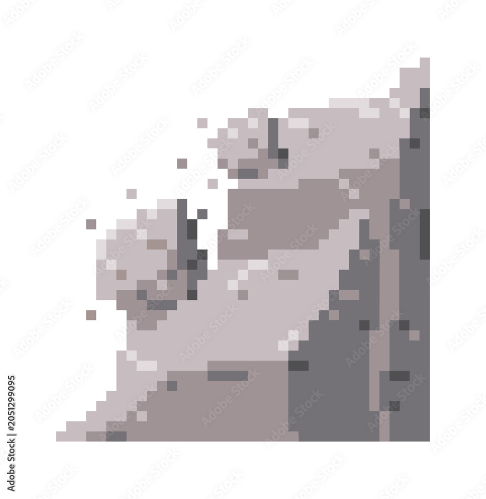Fototapeta premium Landslide Rockfall On Cliff Pixel Art
