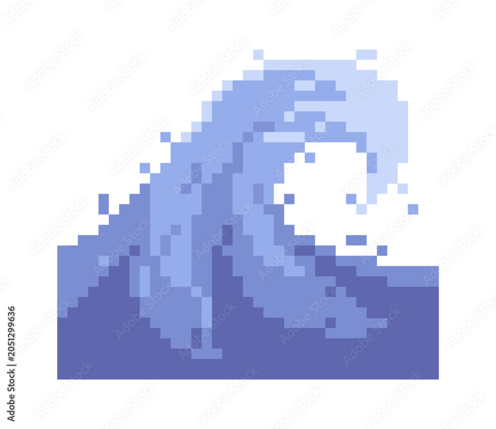Obraz premium Wave Crashing With Spray Pixel Art