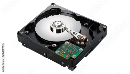 Obraz na plátne Open hard disk drive with spinning platter and read/write arm