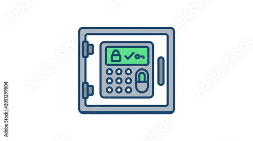 Digital Safe with Keypad and Lock Icon.