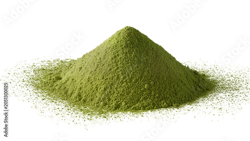 Foto Pile of fine green powder, matcha tea or herbs