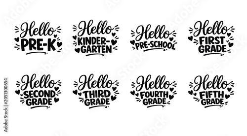 Hello School Grade SVG Bundle Typography Designs for Pre K Kindergarten Preschool and Elementary Grades
