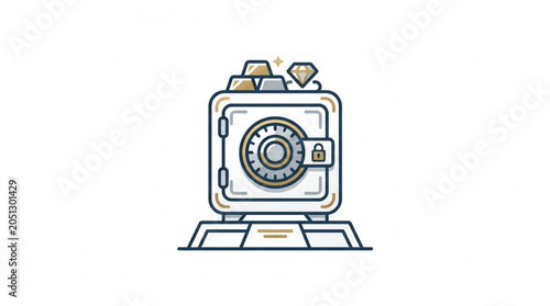 Фотография Secure safe filled with gold bars and diamonds illustration.
