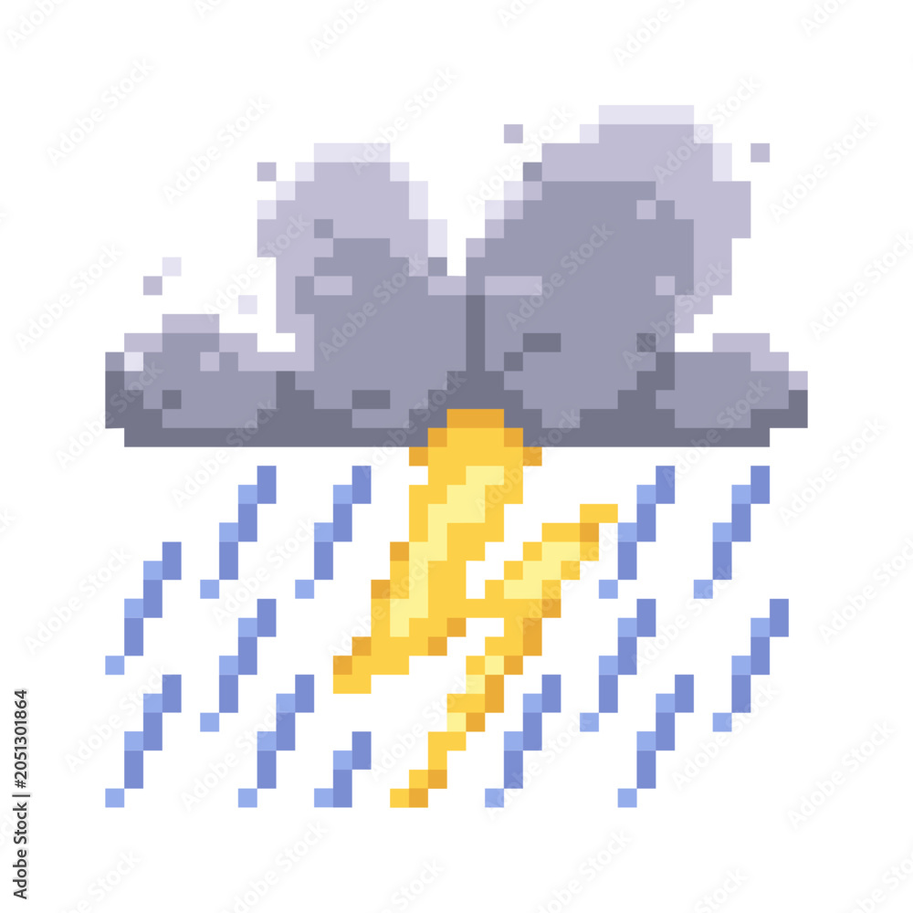 Fototapeta premium Thunderstorm Cloud With Lightning Pixel Art