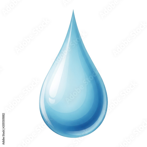Water drop icon with transparent background, blue droplet