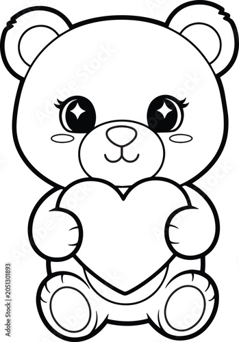 Cute cartoon teddy bear holding heart