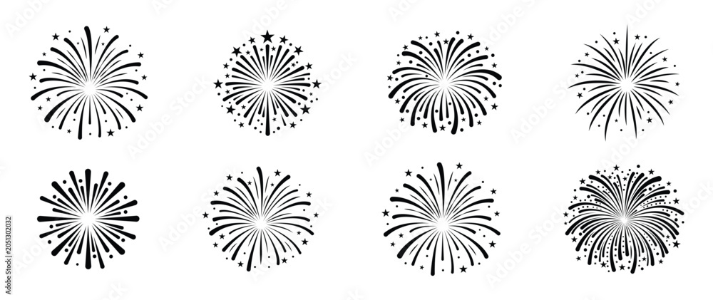 Φωτογραφία Black firework burst icons collection isolated on white background