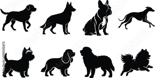 Tableau sur toile Dog Breed Silhouette Collection Featuring Retriever Shepherd Bulldog Greyhound T