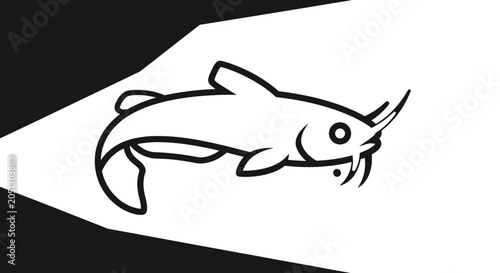 Fotografija Stylized Catfish Illustration - Black and White Line Art