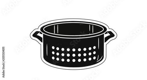 Bilde på lerret Black colander with handles, kitchen utensil for draining food, isolated on whit
