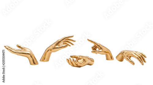 Valokuva Hands made of gleaming gold metal in various elegant poses.