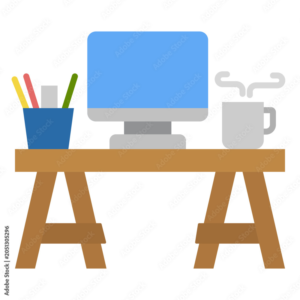 Fototapeta premium Minimalist Flat Vector Illustration Of A Modern Home Office Desk