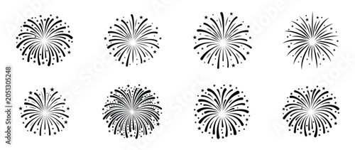 Φωτογραφία Black firework burst icons collection isolated on white background