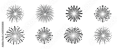 Fotografia Black firework burst icons collection isolated on white background