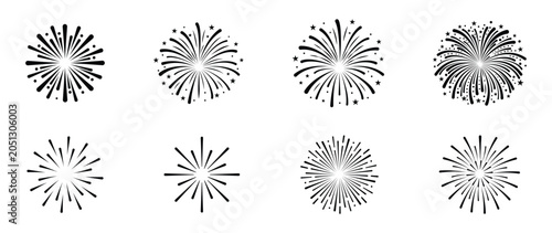 Foto Black firework burst icons collection isolated on white background