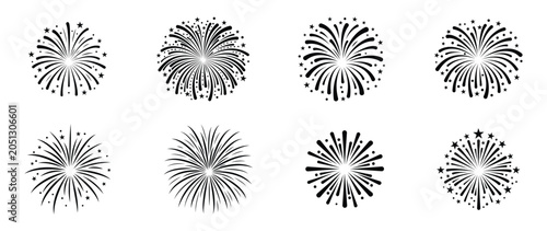 Foto Black firework burst icons collection isolated on white background