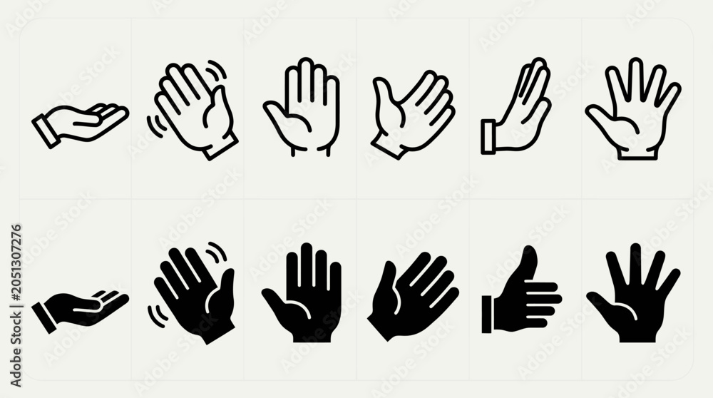 Obraz premium Black and white hand gestures icons.