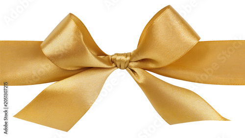 Foto Golden satin ribbon bow tied knot